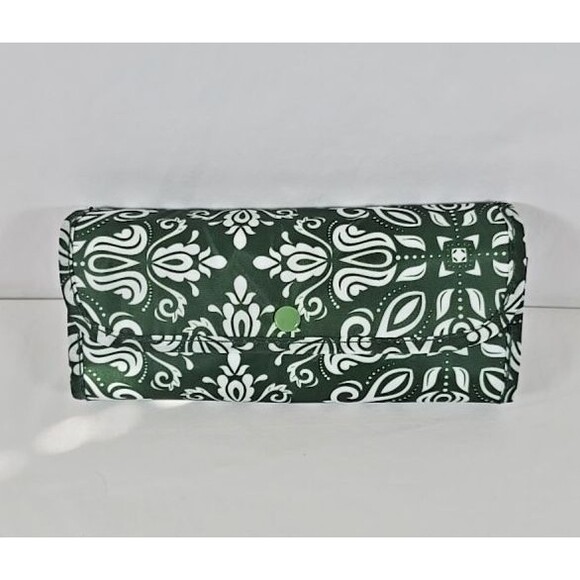 Sachi Foldable Insulated Market Tote Zippered Shopper Bag Green BoHo Print Snap - Picture 2 of 7